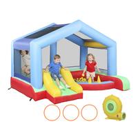 AIYAPLAY Château gonflable 4 en 1, aire de jeux avec souffleur, toboggan, piscine à balles, jeu de lancer d'anneaux, multicolore