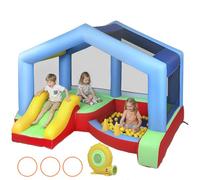 AIYAPLAY Château Gonflable 4 en 1 avec souffleur, Aire de Jeux Gonflable, Toboggan, Piscine à balles, Jeu de Lancer d'anneaux, Toit à Protection Solaire, intérieure/extérieure, pour 3 Enfants 3-8 Ans