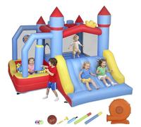 Château gonflable - AIYAPLAY - 5 en 1 - souffleur, toboggans, trampoline, panier de basket - Oxford - 277x270x215cm - multicolore