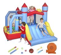 AIYAPLAY Château Gonflable 5 en 1 avec souffleur, Parc Aquatique Structure Gonflable Enfants 3-8 Ans, toboggans, Trampoline, Piscine à balles, Panier de Basket, Poteau de Frappe, extérieur/intérieur