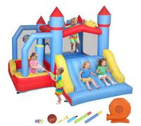 AIYAPLAY Château Gonflable 5 en 1 Souffleur Pistolet Eau pour 3-8 Ans | Parc Aquatique, Structure Gonflable, Toboggans, Trampoline, Piscine à Balles, Panier de Basket, Extérieur et Intérieur