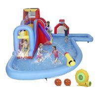AIYAPLAY Château Gonflable Aquatique avec Souffleur 550W Toboggan Mur d'Escalade Piscine Panier de Basket But de Football