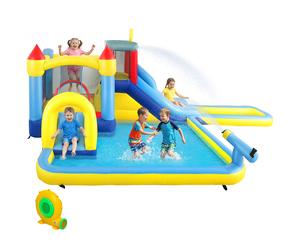 AIYAPLAY Château gonflable avec soufflerie parc aquatique toboggans, trampoline, mur d'escalade, canon, panier de basket