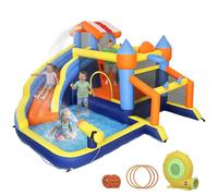 AIYAPLAY Château Gonflable avec souffleur 8 en 1 Parc Aquatique avec Toboggan, Trampoline, Piscine à balles, But de Football, Mur d'escalade, Panier de Basket, Jeu d'anneaux 350x325x210cm