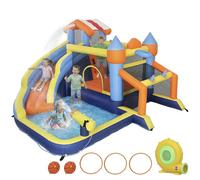 AIYAPLAY Château gonflable avec souffleur 8 en 1, parc aquatique structure gonflable, toboggan, trampoline, piscine à balles, but de football, mur d'escalade, panier de basket, jeu de lancer d'anneaux