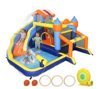 AIYAPLAY Château Gonflable avec souffleur 8 en 1, Parc Aquatique, Toboggan, Trampoline, Piscine à balles, But de Football, Mur d'escalade, Panier de Basket, Jeu de Lancer d'anneaux, 350x325x210cm