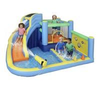 AIYAPLAY Château Gonflable avec souffleur 8 en 1, Parc Aquatique, Toboggan, Trampoline, Piscine à balles, Mur d'escalade, Panier de Basket, Jeu de tir à la Balle, Jeu de Lancer d'anneaux, Canon à Eau