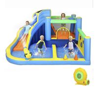 AIYAPLAY Château gonflable avec souffleur 8 en 1, parc aquatique, toboggan, trampoline, piscine à balles, oxford, multicolore