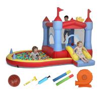 AIYAPLAY Château Gonflable avec souffleur, Parc Aquatique, Aire de Jeux Gonflable, toboggans, Trampoline, Piscine à balles, Panier de Basket, Pistolet à Eau, extérieur/intérieur, pour Enfants 3-8 Ans