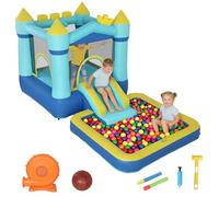 AIYAPLAY Château Gonflable avec Ventilateur - Centre de Jeu Gonflable avec Toboggan - Trampoline - Piscine à balles - Panier de Basket-Ball - Pistolet à Eau - pour Enfants de 3 à 8 Ans - pour