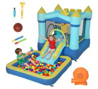 AIYAPLAY Château Gonflable pour Enfants avec Souffleur Toboggan Trampoline Piscine et Panier de Basket pour Enfants 3-8 Ans Bleu