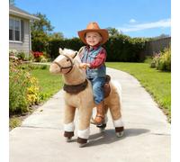AIYAPLAY Cheval à bascule animal à bascule sur roulettes avec selle et harnais pour enfant de 3 à 5 ans 72 x 32 x 80 cm marron