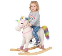 AIYAPLAY Cheval à Bascule bébé Design Licorne 1-3 Ans Crème | Cheval à bascule sonore avec socle en bois, cadeau pour garçons et filles