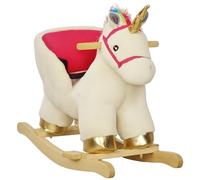 AIYAPLAY Cheval à Bascule, Cheval à Bascule Licorne avec Sons réalistes, Ceinture de sécurité, Base en Bois, Licorne en Peluche, pour Les 18-36 Mois, Blanc crème