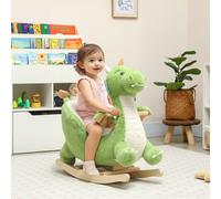 AIYAPLAY Cheval à bascule peluche Dragon - Base bois, son, harnais 3 points, 18-36 mois, Vert