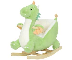 AIYAPLAY Cheval à bascule peluche Dragon - Base bois, son, harnais 3 points, 18-36 mois, Vert