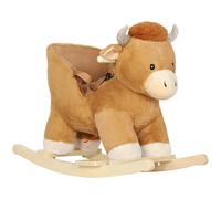 AIYAPLAY Cheval à bascule pour bébé, siège en peluche pour les tout-petits de 1 à 3 ans avec chanson, ceinture de sécurité, base en bois, bascule animalière pour enfants, marron
