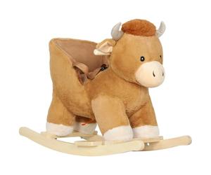 AIYAPLAY Cheval à bascule pour bébé, siège en peluche pour les tout-petits de 1 à 3 ans avec chanson, ceinture de sécurité, base en bois, bascule animalière pour enfants, marron
