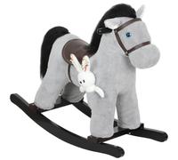 AIYAPLAY Cheval à Bascule pour Enfants avec Effet Sonore Bébé 2-5 Ans Gris | Jouet à Bascule en Peluche, Poupée et Poignée, Cadeau pour Filles et Garçons