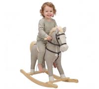 AIYAPLAY Cheval à Bascule pour Enfants Effets Sonores 12 à 36 Mois Gris | Jouet à Bascule Bébé, Tissu Effet Lin, Poignées de Sécurité, Base en Bois, Cadeau Garçons et Filles