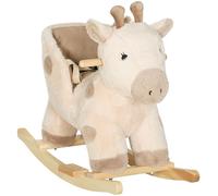 AIYAPLAY Cheval à Bascule pour Enfants, Girafe Jouet à Bascule bébé avec Effet sonore, Ceinture de sécurité, Base en Bois, Cadeau pour garçons et Filles 12 à 36 Mois, Beige