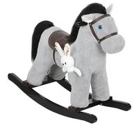 AIYAPLAY Cheval à Bascule pour Enfants, Jouet à Bascule bébé en Peluche avec Effet sonore, poignée et poupée, Cadeau pour garçons et Filles 2 à 5 Ans, Gris