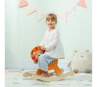 AIYAPLAY Cheval à bascule pour enfants, lion jouet à bascule bébé en bois avec guidon et base stable, 59 x 27 x 43 cm, orange