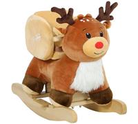 AIYAPLAY Cheval à Bascule pour Enfants, Renne Jouet à Bascule bébé avec berceuses, Ceinture de sécurité, Base en Bois, Cadeau pour garçons et Filles 18 à 36 Mois, Marron