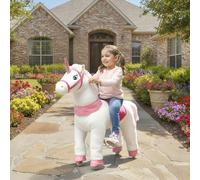 AIYAPLAY Cheval d'équitation pour enfants, design licorne, revêtement en tissu, cadre stable, roues douces, cheval à bascule, 3-5 ans, Blanc