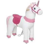 AIYAPLAY Cheval d'équitation sur roulettes - Cheval de jeu pour l'équitation - Cheval debout avec motif licorne - Cheval en peluche pour 4 à 7 enfants - Blanc