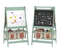 Tableau chevalet enfant - tableau blanc, tableau à craie, rouleau papier 3 en 1 - paniers rangement intégrés - MDF pin vert