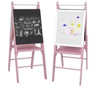 AIYAPLAY Chevalet pour enfants avec rouleau de papier 3 en 1 - Chevalet artistique pour tout-petits - Hauteur réglable - Double face - Tableau blanc pour enfants de 3 à 6 ans - Rose