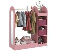 AIYAPLAY Cintre pour enfants avec étagères, boîtes et miroir, meubles de chambre et d'entrée en bois, rose