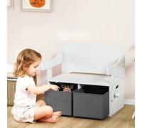 AIYAPLAY Coffre à jouet enfant 3 en 1, ensemble table et chaises avec 2 bacs en tissu amovibles, 67,5 x 46,5 x 56,7 cm, blanc