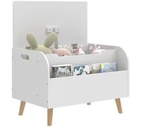 AIYAPLAY Coffre à jouet enfant avec couvercle rabattable, coffre de rangement enfant, compartiment ouvert, charnière de sécurité, rangement jouet pour filles garçons de 3 à 8 ans, 60x40x43cm, blanc