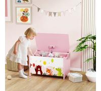 AIYAPLAY Coffre à jouet enfant coffre de rangement enfant couvercle rabattable motif animal 60 x 37 x 39 cm rose