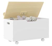 AIYAPLAY Coffre à jouet enfant sur roulettes, coffre de rangement enfant avec couvercle rabattable, charnières de sécurité, rangement jouet pour filles et garçons, 59 x 30 x 53 cm, blanc