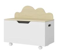 AIYAPLAY Coffre à jouet enfant sur roulettes, coffre de rangement enfant avec couvercle rabattable, charnières de sécurité, rangement jouet pour filles et garçons, 59 x 30 x 53 cm, blanc