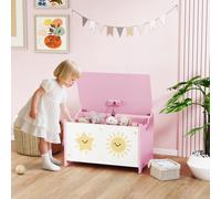 AIYAPLAY Coffre à jouets avec couvercle, coffre de rangement enfant avec charnières de sécurité, 60 x 37 x 39 cm, rose
