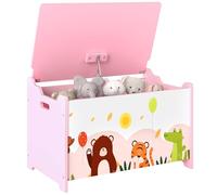 AIYAPLAY Coffre à jouets enfant en bois avec couvercle rabattable, motif animal, coffre de rangement enfant avec charnières de sécurité, pour salon, salle de jeux, chambre d'enfant, rose