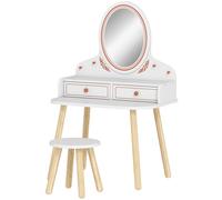 AIYAPLAY Coiffeuse de Maquillage Fille Coiffeuse enfant avec Tabouret et Miroir 2 Tiroirs et Barres Suspendues 3 à 8 Ans Blanc