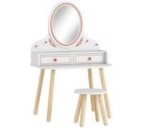 AIYAPLAY Coiffeuse Enfant en Bois avec Miroir Acrylique et Tabouret, 2 Tiroirs, Coins Arrondis, 3 à 8 Ans, 56x38x87,8cm, Blanc