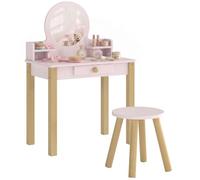 AIYAPLAY Coiffeuse Enfant en Bois avec Miroir Acrylique et Tabouret Rose