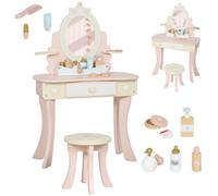 AIYAPLAY Coiffeuse Enfant Fille 2 en 1 Tabouret Miroir en Acrylique Rose | 7 Accessoires De Jeu, Table De Maquillage, Tiroir, Compartiment Ouvert, 59,8 x 29,6 x 89,8 cm