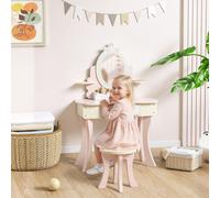 AIYAPLAY Coiffeuse enfant fille table de maquillage 2 en 1 avec 7 accessoires de jeu miroir en acrylique 59,8x29,6x89,8cm rose