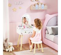 AIYAPLAY Coiffeuse pour enfant 2 en 1 bureau enfant fille avec miroir à LED 3 couleurs et tabouret 60x30x99,3 cm blanc