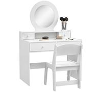 AIYAPLAY Coiffeuse pour enfants avec miroir et tabouret, coiffeuse avec tiroirs de rangement, cadeau pour enfants de 3 à 8 ans, blanc