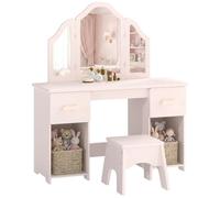 AIYAPLAY Coiffeuse pour Enfants avec Miroir Trois Volets Acrylique, Rose