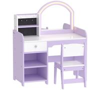 AIYAPLAY Coiffeuse pour Enfants avec Tabouret et Miroir en Acrylique à Éclairage Bicolore Coiffeuse Bureau Fille 3-8 Ans Violet