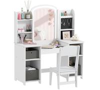 Coiffeuse pour enfants - AIYAPLAY - tabouret et miroir LED - tiroirs, étagères et crochets à bijoux - MDF - 104x40x112cm - blanc